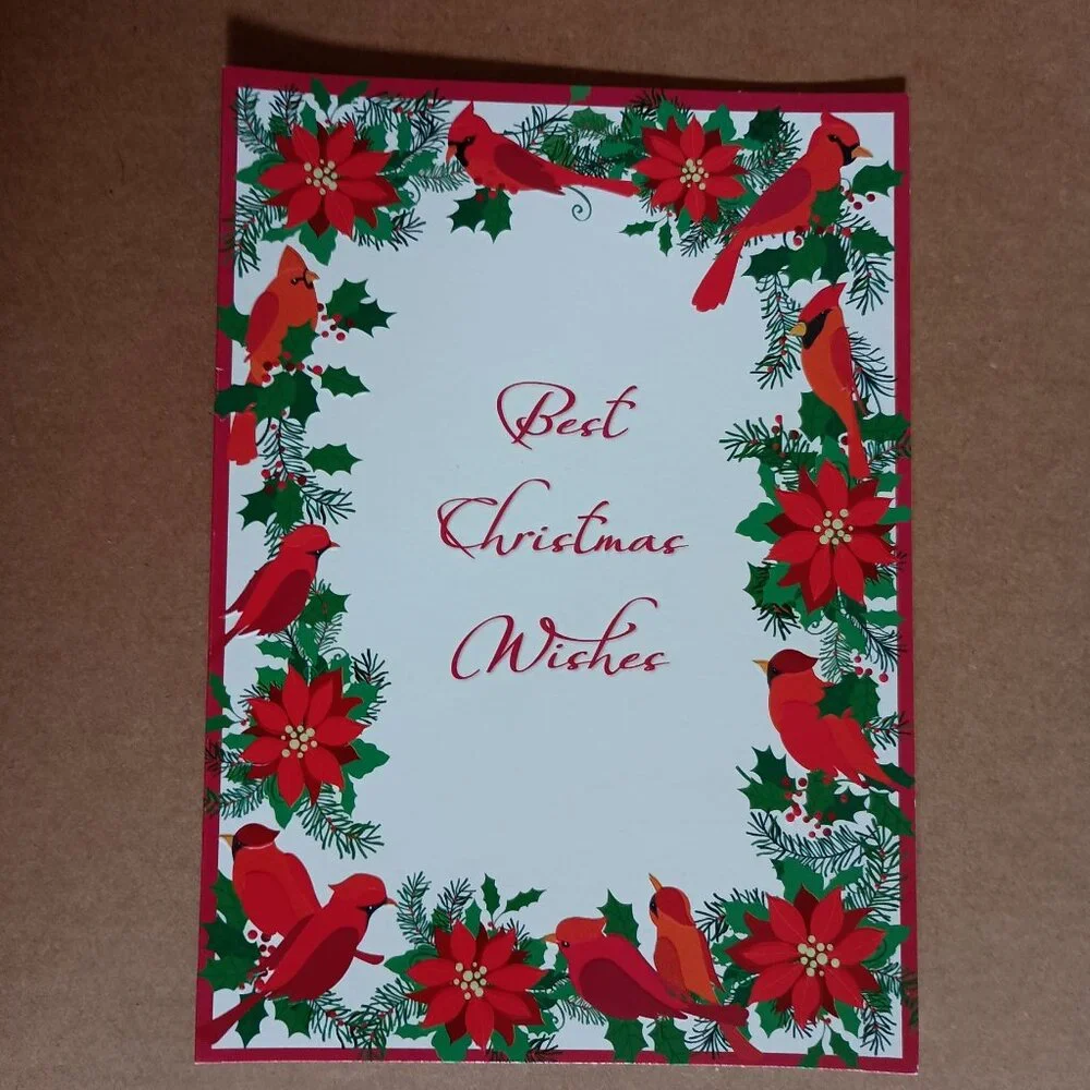 vintage Y2K poinsettas and cardinals Christmas cards 16 pack with envelopes